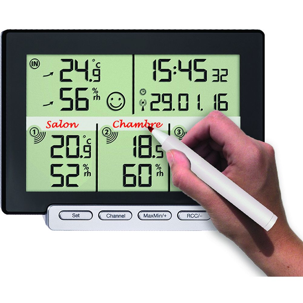 Thermo-hygromètre digital intérieur extérieur 4&nbspcanaux et 3 émetteurs